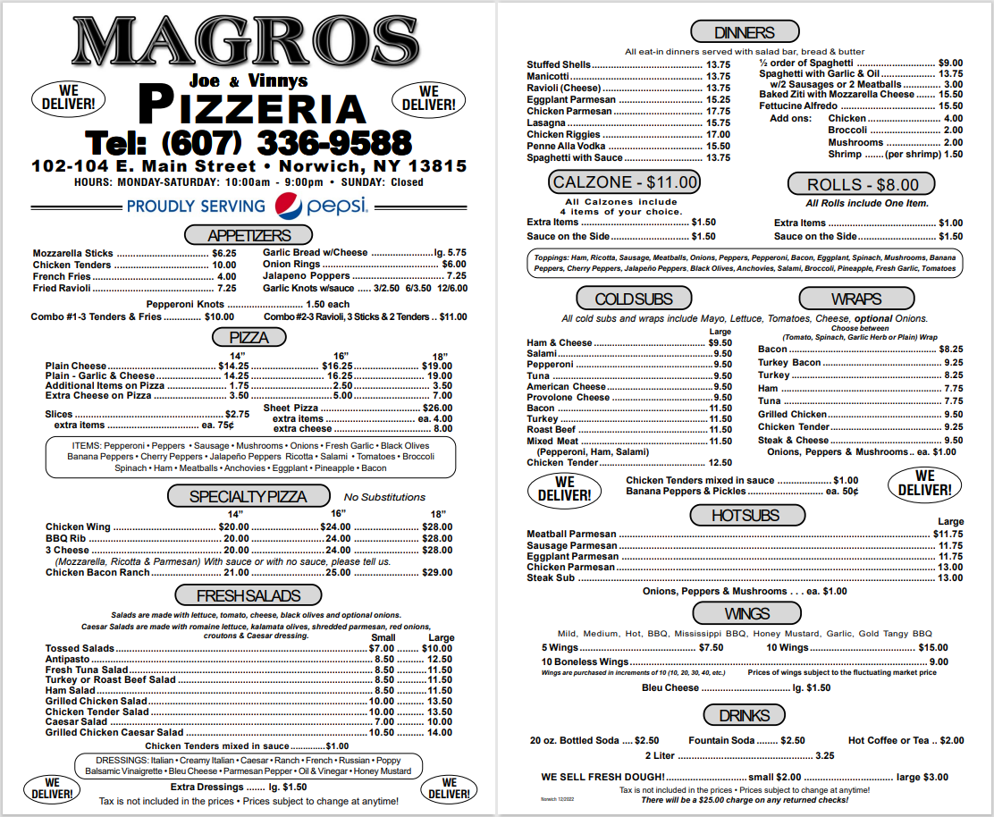 Magro's - Norwich Menu - Image 1